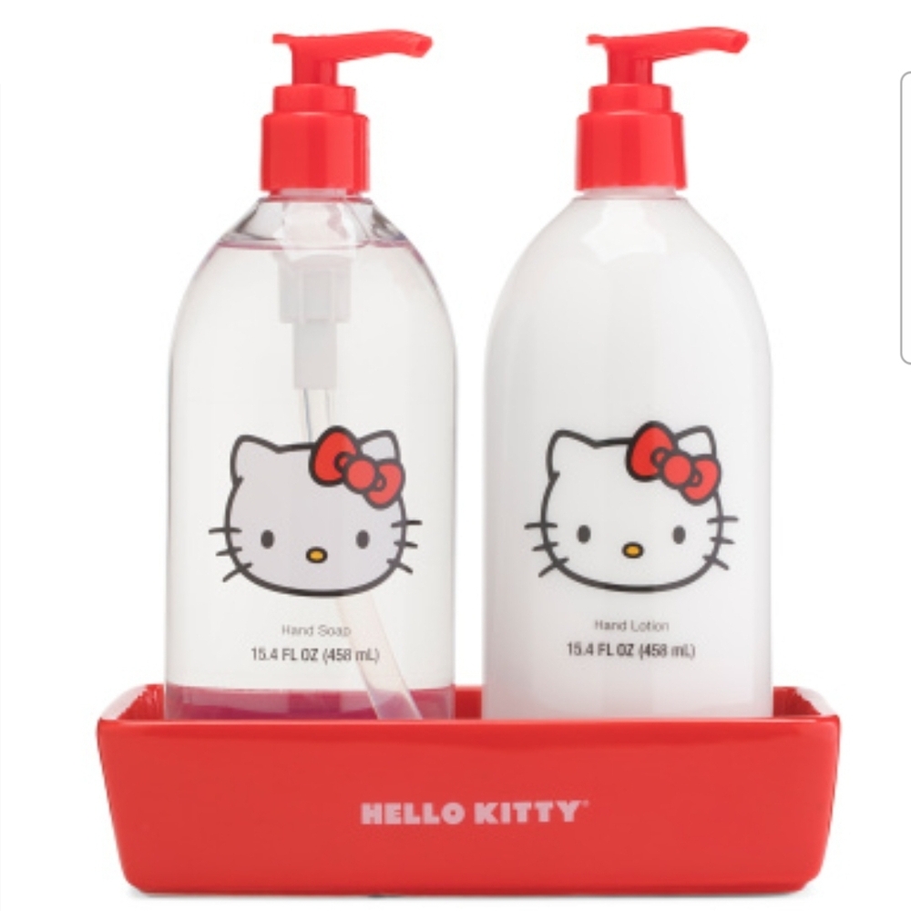 Hello Kitty Sweet Strawberry Scented Hand Soap & Lotion Set In Red Ceramic Tray